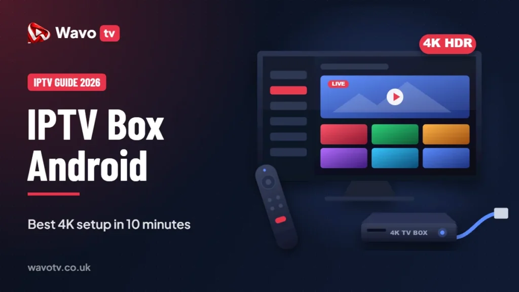 IPTV box Android connected to a 4K TV with remote